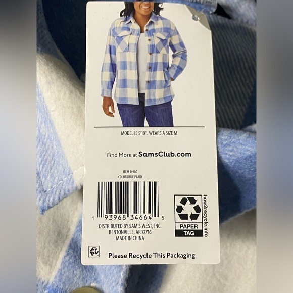 NWT Women’s Baby Blue Plaid Cozy Wool Blend Fall Shacket Size XXL Members Mark - Picture 8 of 11